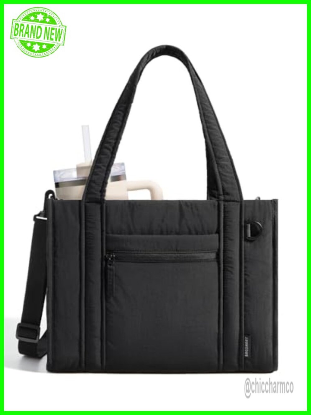 Quilted Puffer Tote Bag Crossbody Work Bag Zip 14L Lightweight